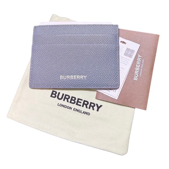 NWT Auth Burberry Gray Blue Grained Leather Card Holder Wallet - Picture 1 of 8